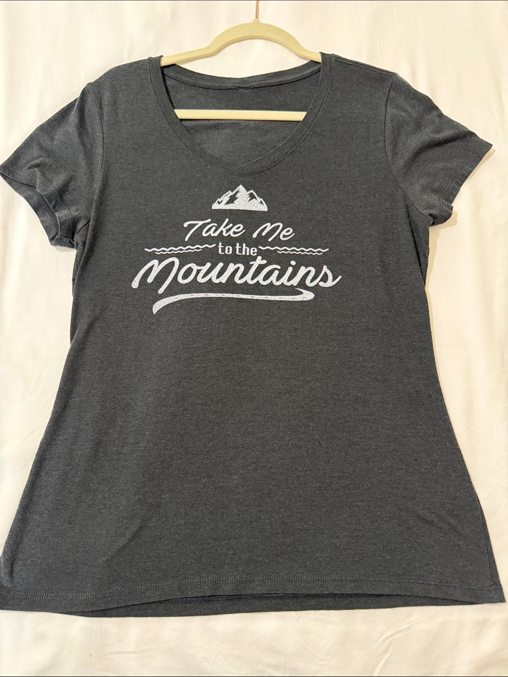 Take Me to the Mountains Graphic V-Neck Tee - Charcoal